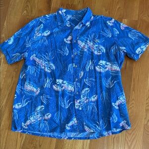 croft & barrow Blue Lobster Print Short Sleeve Button-Up Shirt